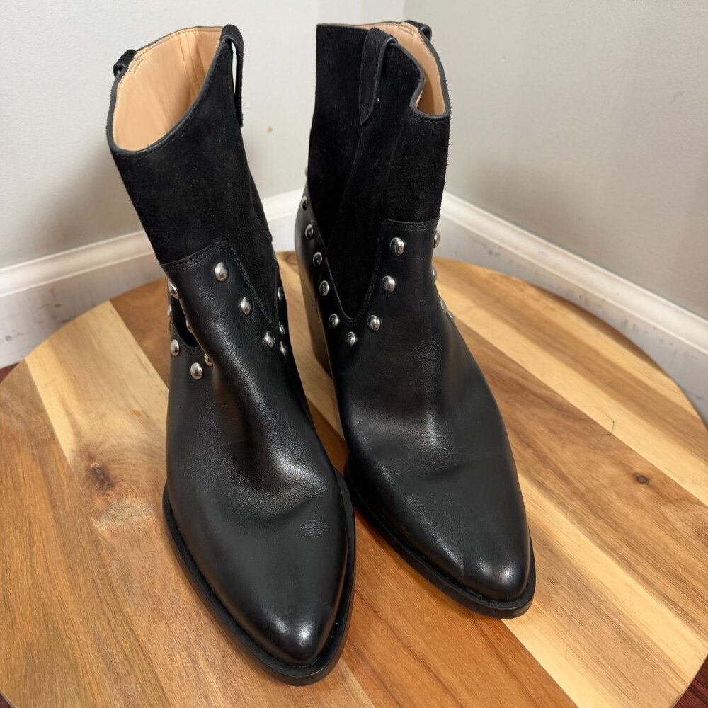COACH Women's CM600 Black Leather Suede Studded Western Ankle Bootie Size 10B - Picture 3 of 11
